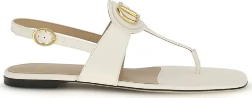 Beige Calf Leather Bos Taurus Flat Sandals