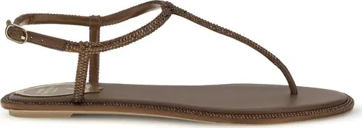 Brown Satin Flat Sandals