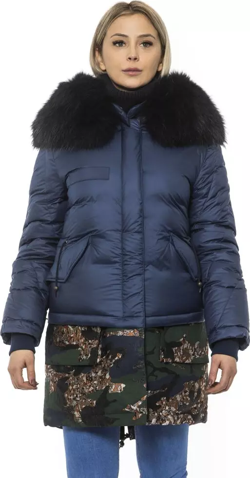 Blue Poly Parka with Hood for Women