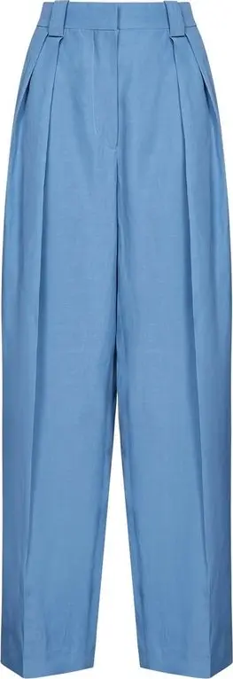 Blue Linen Casual Pants