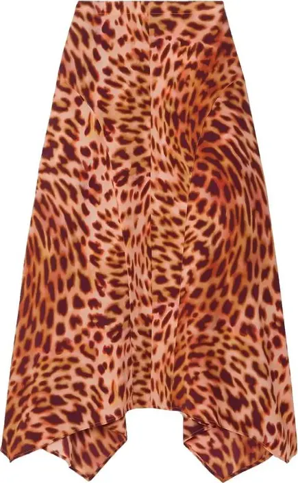 Orange Silk Midi Skirt