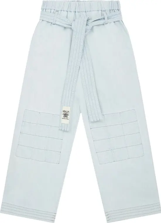 Blue Cotton Casual Pants