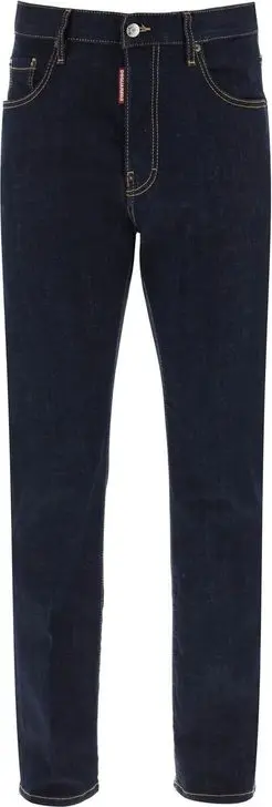 Blue Cotton Straight-Leg Jeans