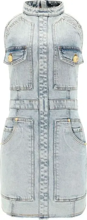 Blue Cotton Casual Dress
