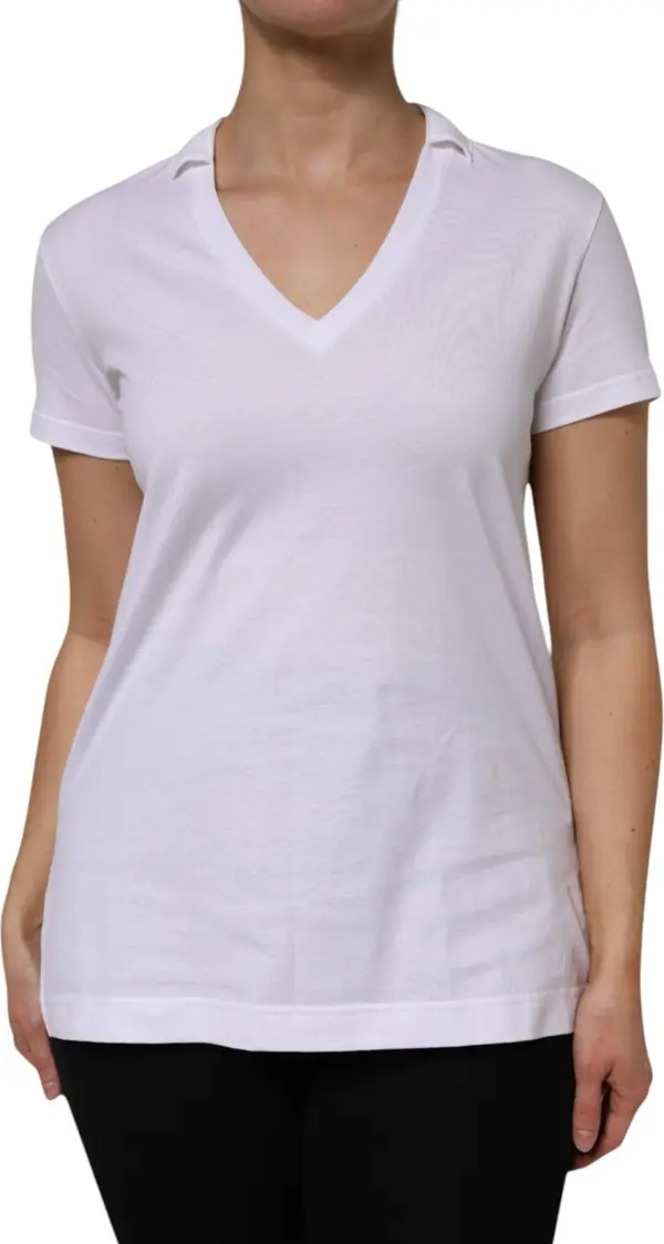 White V-Neck Cotton Short Sleeves T-shirt