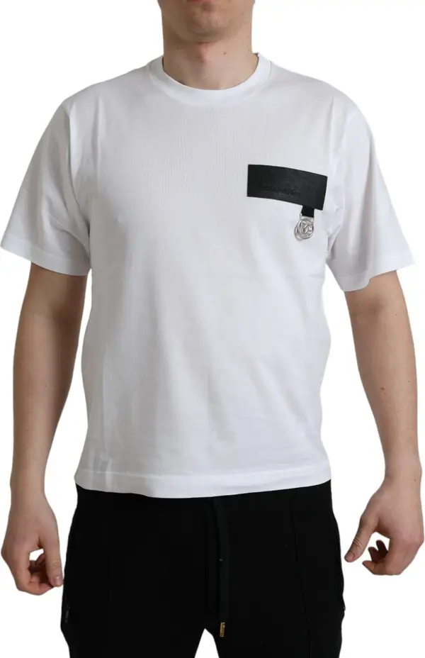 White Logo Patch Cotton Crew Neck T-shirt