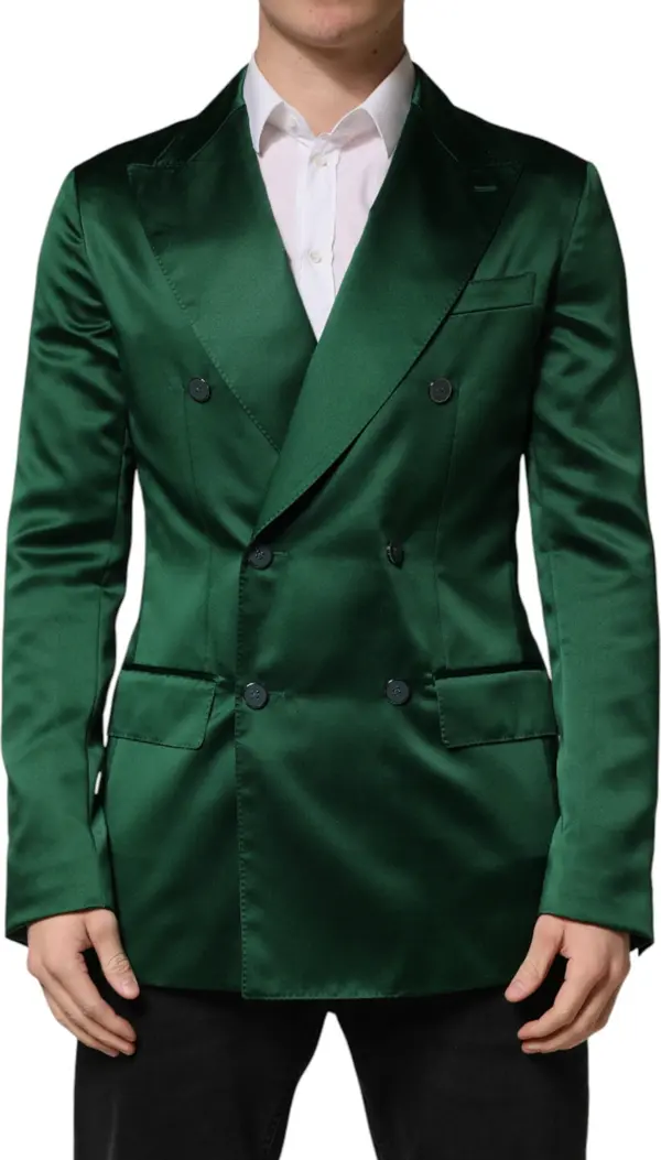 Green Satin Double Breasted Jacket Blazer