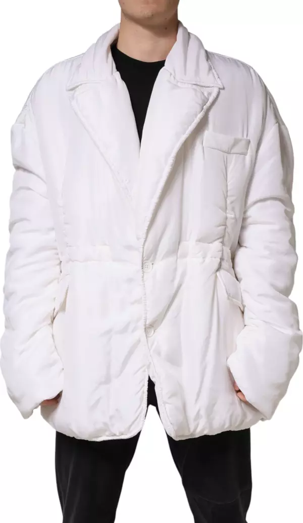 White Silk Padded Parka Men Coat Jacket