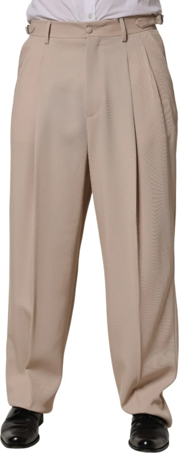 Beige Stretch Straight Men Dress Trouser Pants