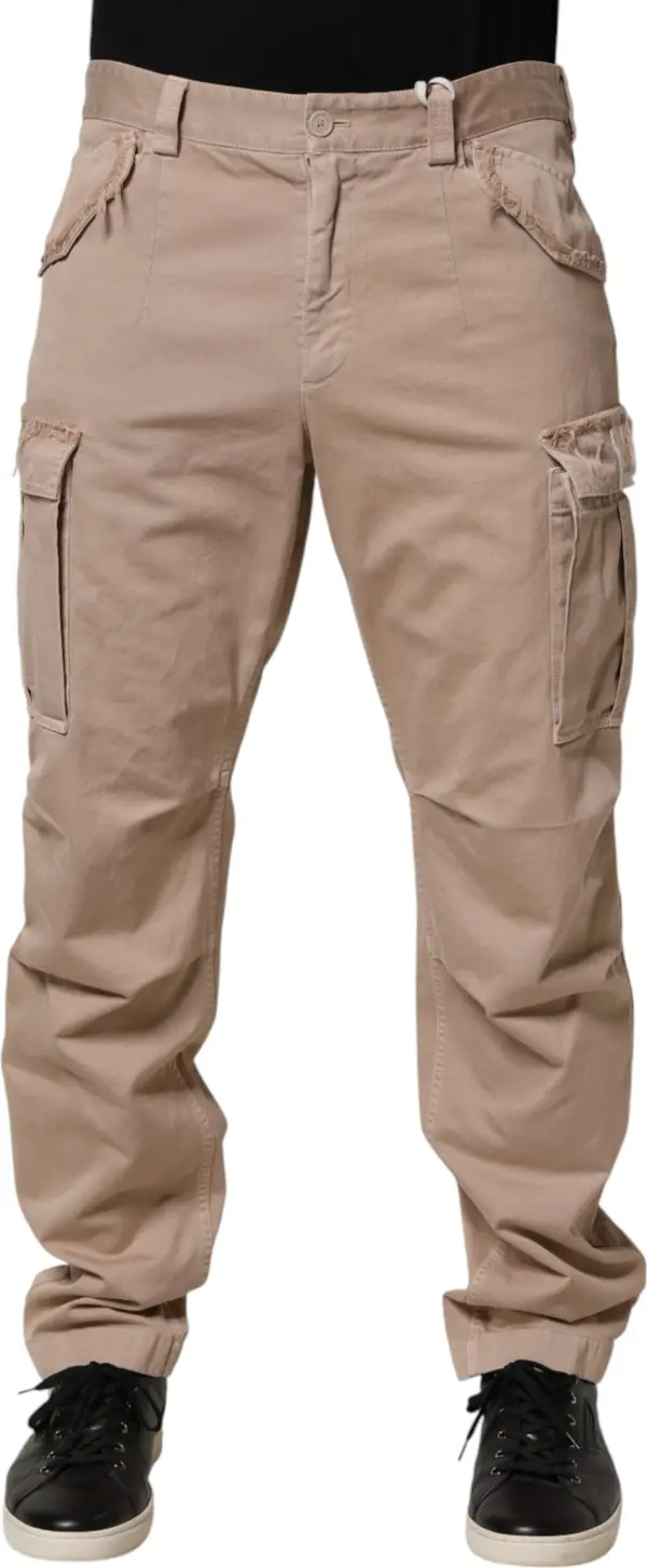 Beige Straight Cargo Chino Men Trouser Pants