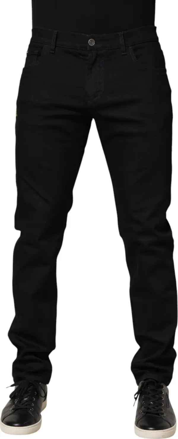 Black Floral Cotton Skinny Men Denim Jeans