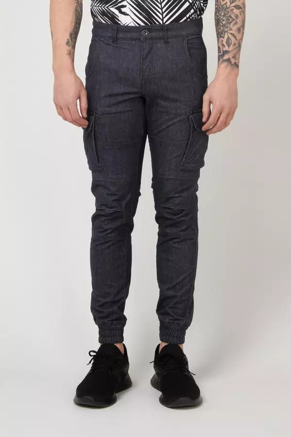 Blue Polyester Cargo Pants