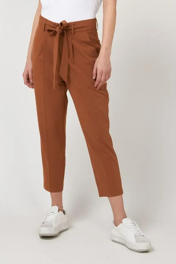 Brown Polyester Casual Pants