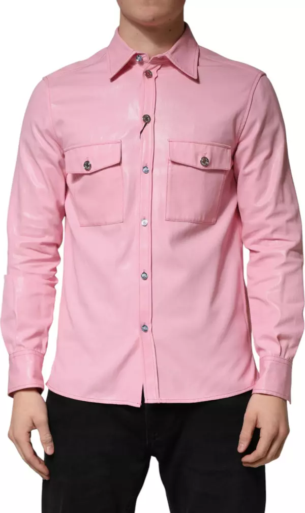Pink Cotton Collared Men Button Down Shirt