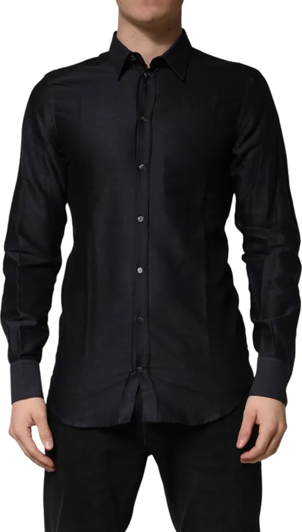 Black Dotted Cotton Collared GOLD Dress Shirt