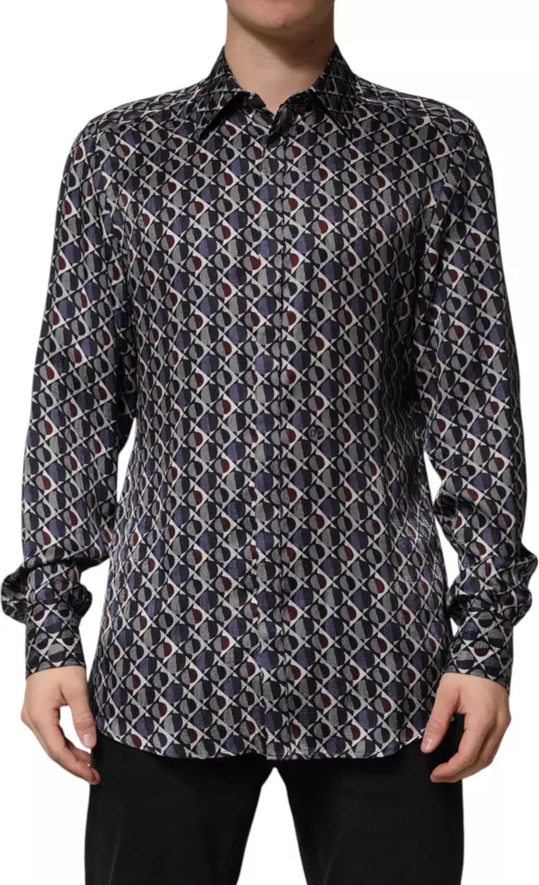 Multicolor Patterned Collared GOLD Men Dress Shirt