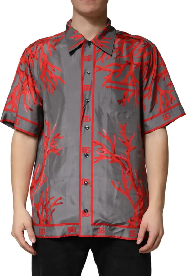 Gray Red Corals Short Sleeves Casual Shirt