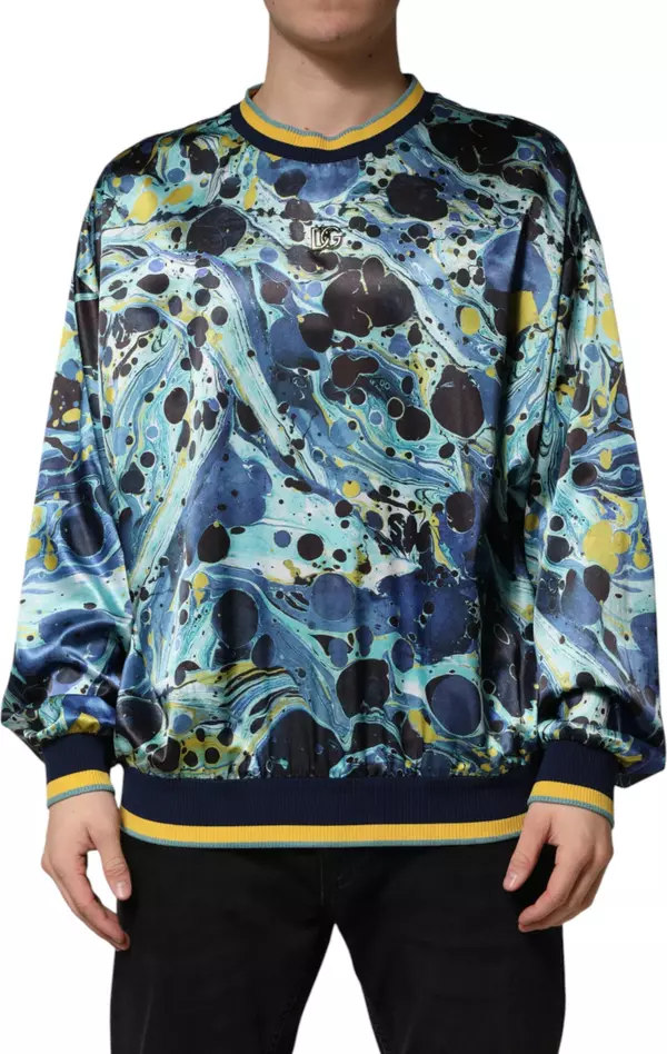 Multicolor Marble Print Pullover Sweater