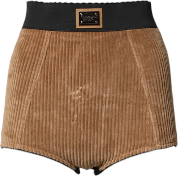 Brown Cotton High Waisted Hot Pants Shorts
