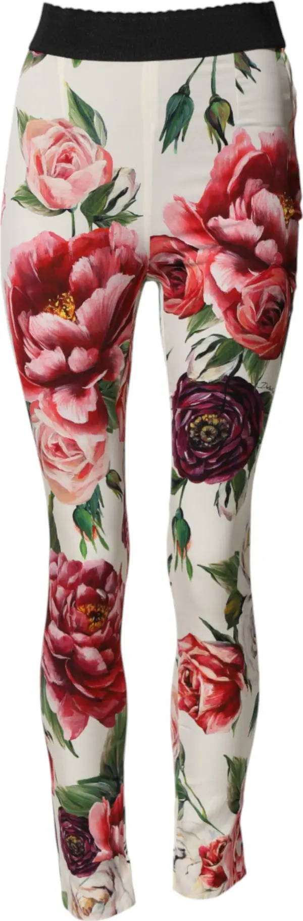 White Floral Leggings Stretch Waist Pants