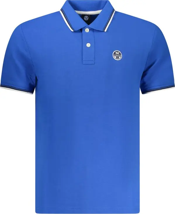Blue Cotton Men Polo Shirt