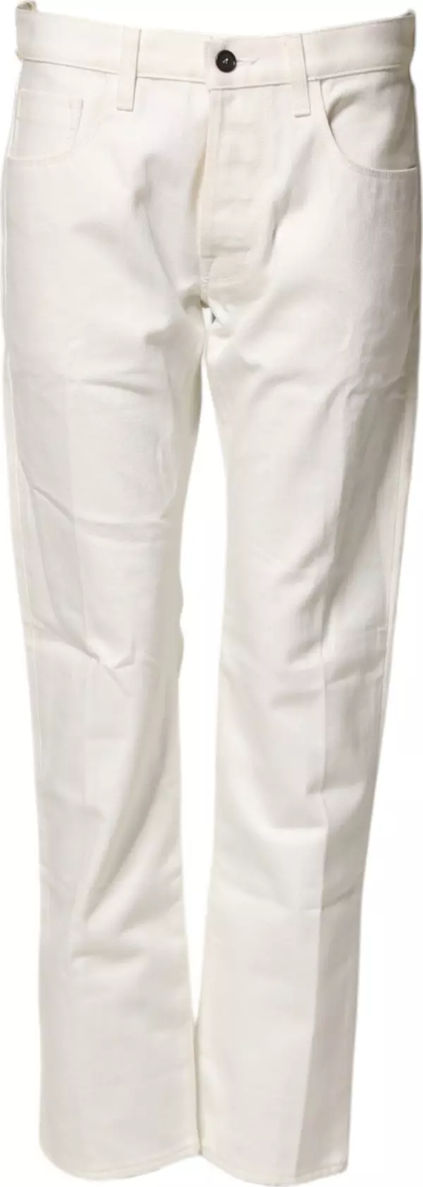 White Cotton Straight Denim Mid Waist Trouser Jeans