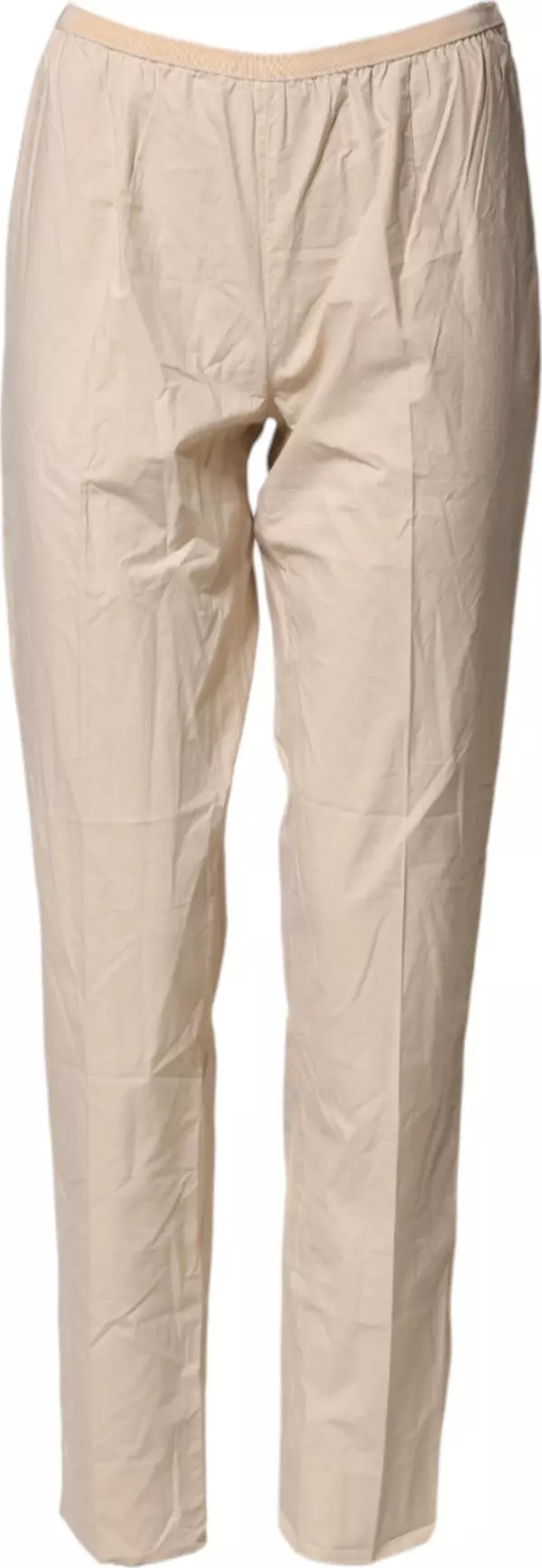 Beige Cotton High Waist Straight Chino Trouser Pants