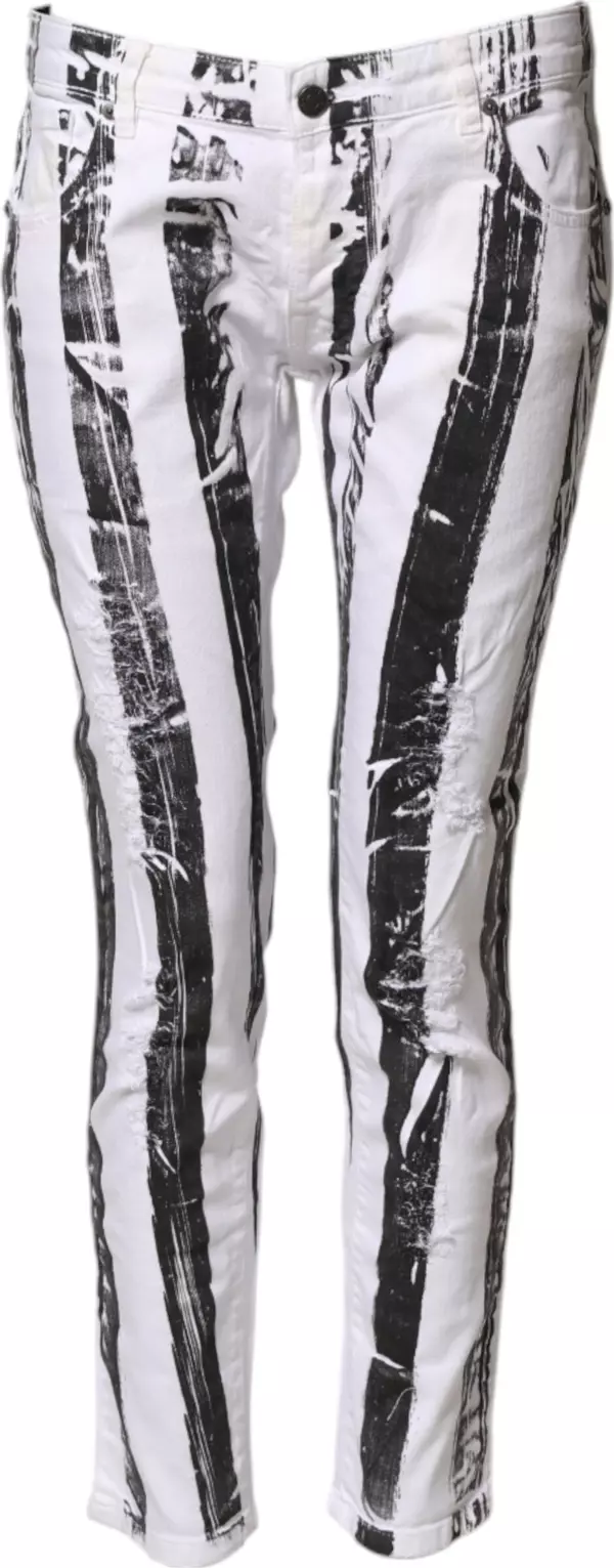 Black White Stripes Mid Waist Cropped Capri Jeans