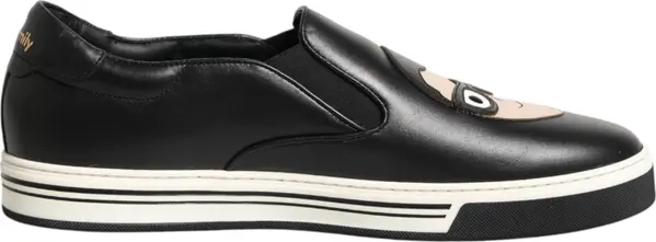 Black Leather Signature Figures Sneakers Shoes