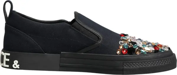 Blue Canvas Embellished Slip On Men Sneakers Shoes
