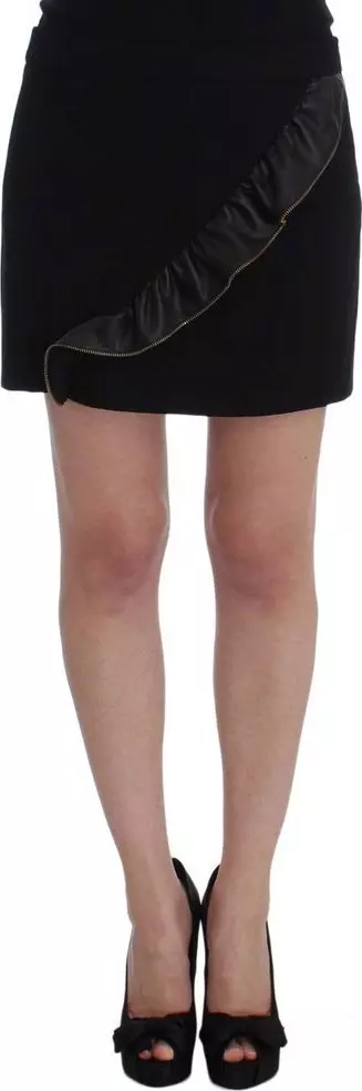 Black Polyester Mini Skirt