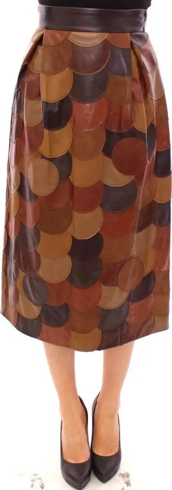 Brown Lamb Leather Midi Skirt
