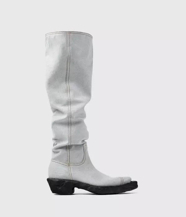 Blue Denim And Rubber Ankle Boots
