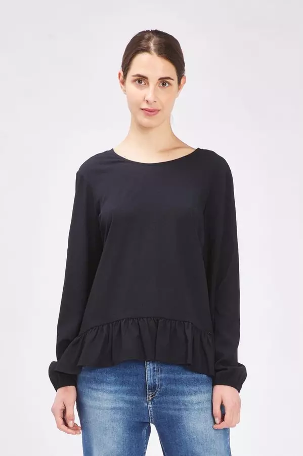 Black Polyester Long Sleeve T-Shirt
