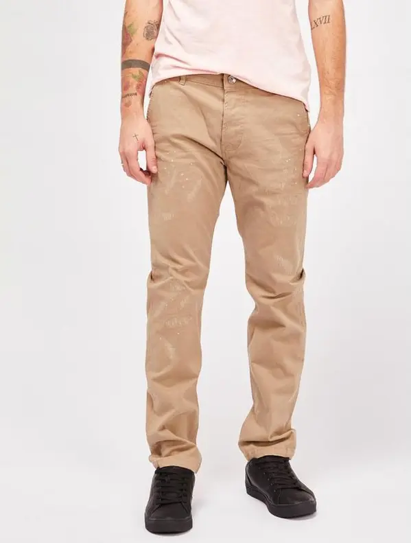 Beige Cotton Casual Pants