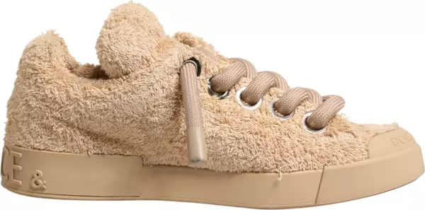 Shoes Beige Faux Shearling Low Top Sneakers