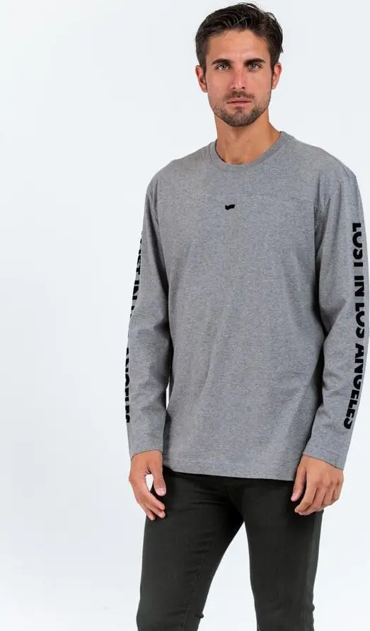 Gray Cotton Long Sleeve T-Shirt