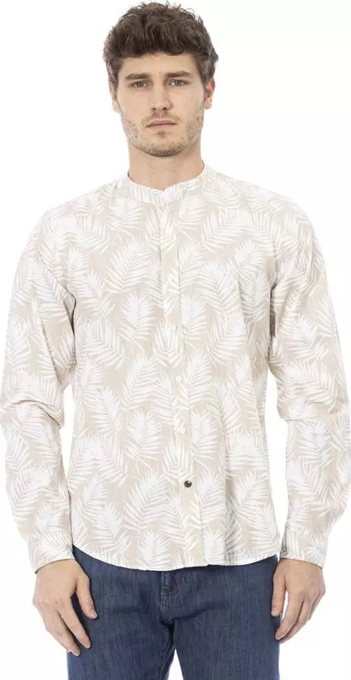 Beige Cotton Long Sleeve T-Shirt