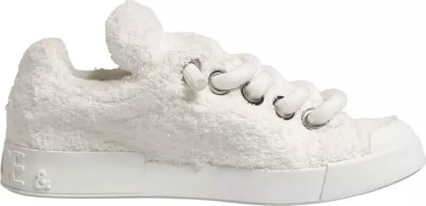 White Faux Shearling Low Top Sneakers Shoes