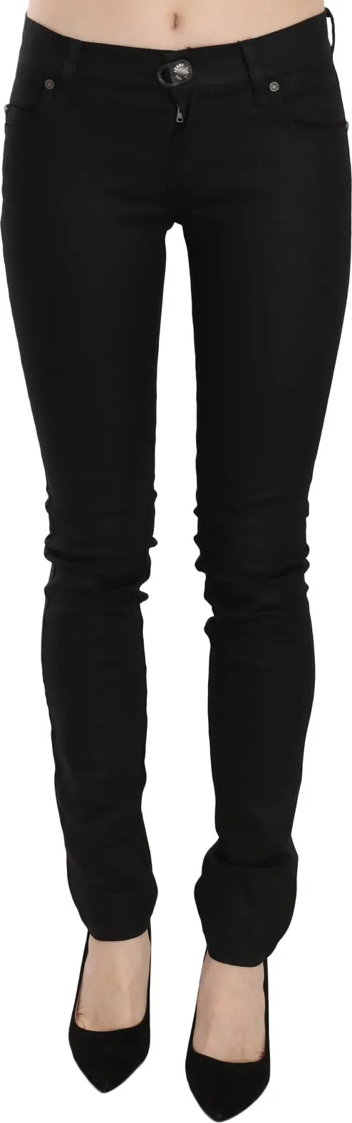 Cotton Black Mid Waist Skinny Denim Jeans