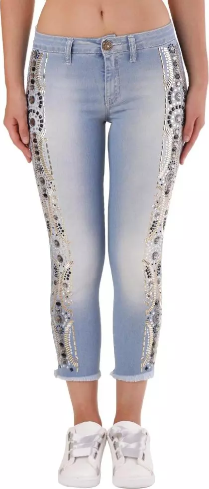 Blue Cotton Cropped Jeans