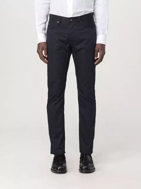 Blue Cotton Casual Pants