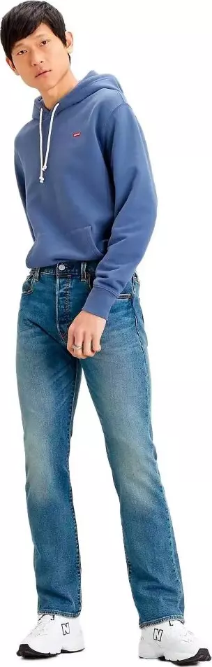 Blue Cotton Straight-Leg Jeans