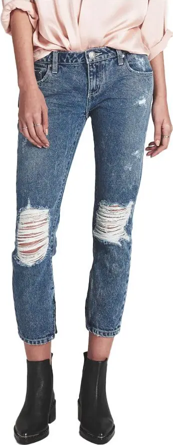 Blue Cotton Cropped Jeans