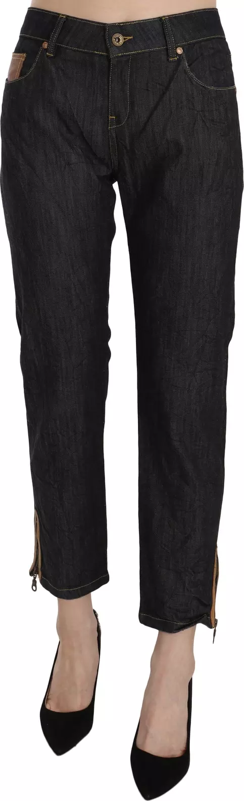 Cotton Blue High Waist Straight Cropped Trouser Jeans