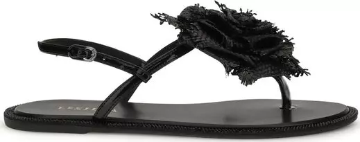 Black Calf Leather Bos Taurus Flat Sandals