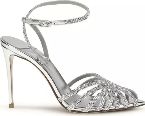 Silver Calf Leather Bos Taurus Stiletto Heel Sandals