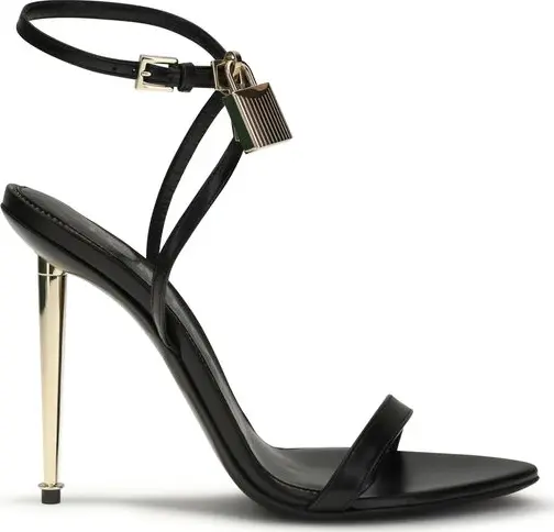 Black Goatskin Stiletto Heel Sandals
