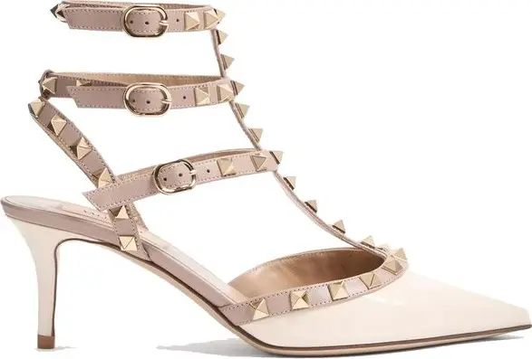 Beige Calfskin Mid Heel Pumps