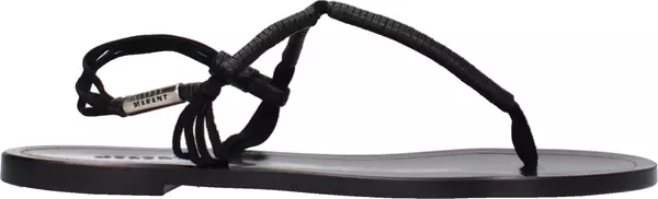 Black Leather Flip-Flop Sandals